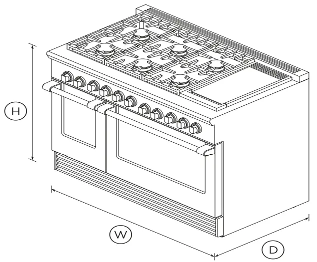 FISHER PAYKEL RGV2-486GD N N Gas Range 48 6 Burners with Griddle - DIMENSIONS