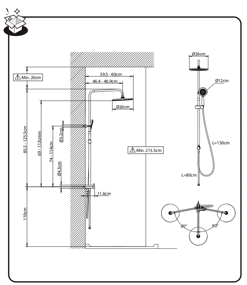 SENSEA Redondo WO Thermostatic Shower Column fig