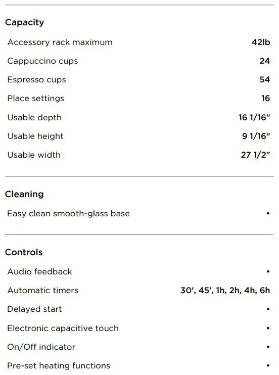 FISHER PAYKEL WB30SDEB1 Warming Drawer, 30 User Guide - SPECIFICATIONS