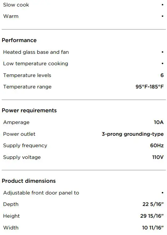 FISHER PAYKEL WB30SDEB1 Warming Drawer, 30 User Guide - SPECIFICATIONS
