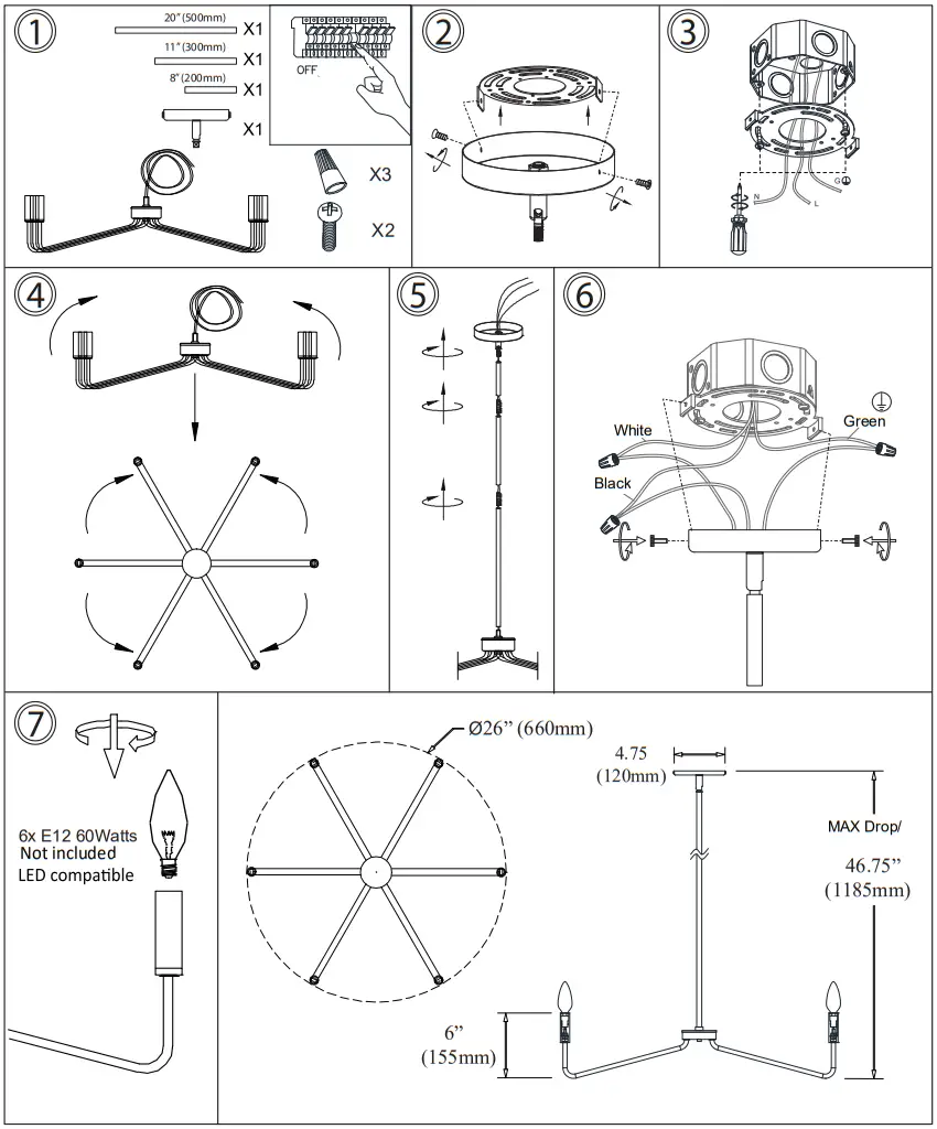 Dainolite CLN 266C Clayton 6 Light Aged Brass Modern Contemporary Chandelier - Mounting