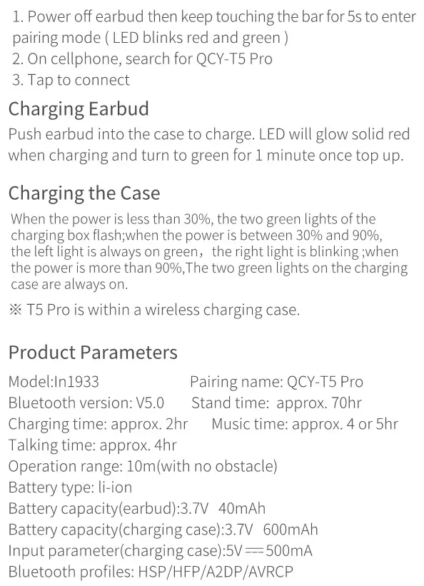 QCY TWS Bluetooth Earbuds QCY-T5 Pro - Mono Mode