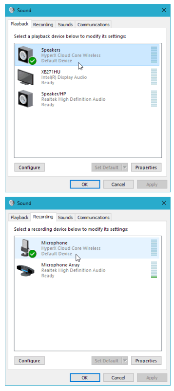 HYPERX HHSC1C-CG-BK-G Cloud Core Wireless - Recording tab