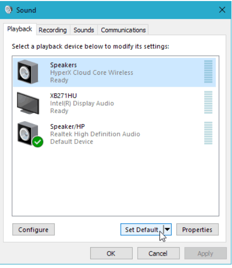 HYPERX HHSC1C-CG-BK-G Cloud Core Wireless - Playback tab