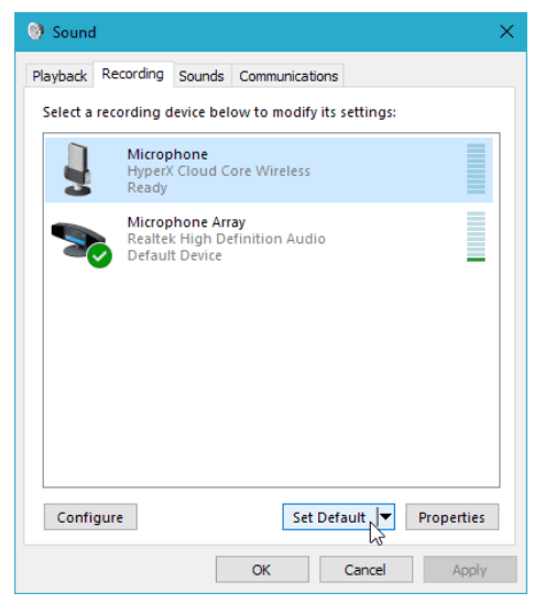 HYPERX HHSC1C-CG-BK-G Cloud Core Wireless - Recording tab