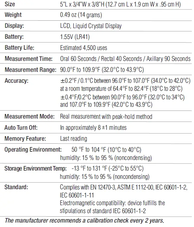 ADC Adtemp 412 Digital Fever Thermometer specification