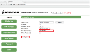 IOGEAR Wireless Configuration - MAC Apply button