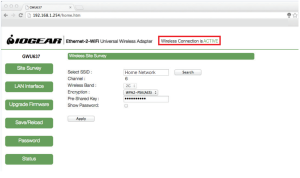 IOGEAR Wireless Configuration - MAC change to ACTIVE