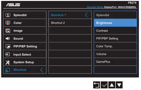 ASUS PB279 Series LCD Monitor - Shortcut