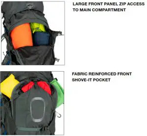 OSPREY AETHER Plus 100 Backpacking Pack-- CAZIPPERED HIPBELT POCKETS