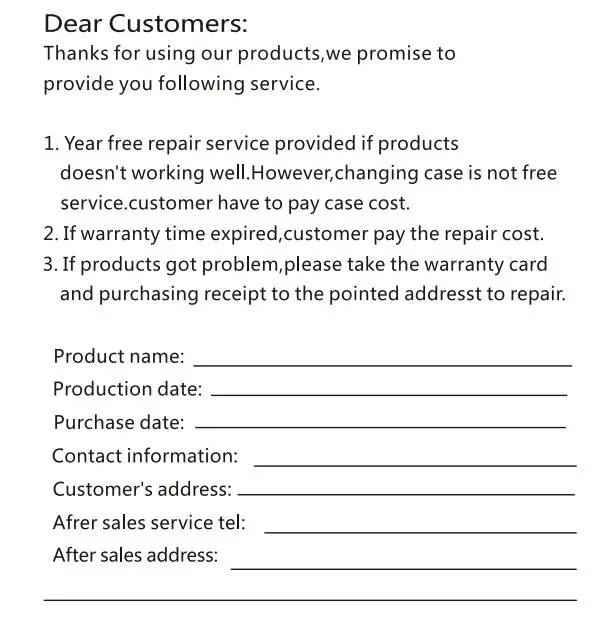 Shenzhen Eastkame Technology EK-WI4023 Wifi Touch Switch Instruction Manual - Warranty Card