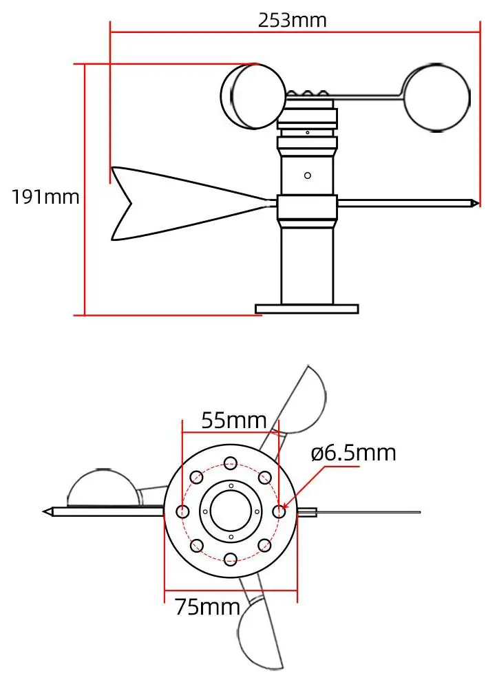 SONBUS-KM53M89-4-20MA-Outdoor-Aluminum-Wind-Speed-And-Direction-Integrated-Sensor-fig-1