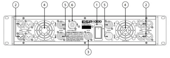 KV2 audio ESP1000 4 Channel Rack Mountable Power Amplifier - Rear Panel 2