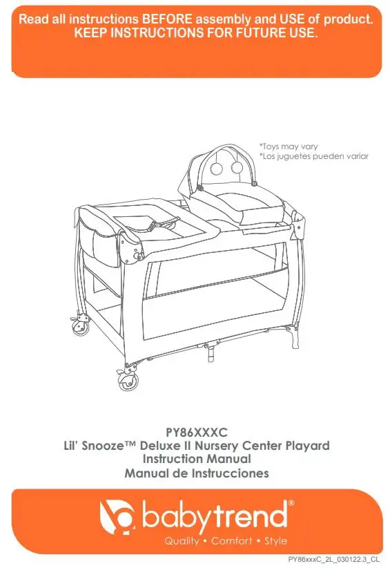 babytrend PY86XXXC Lil Snooze Deluxe II Nursery Center Playard Instruction Manual
