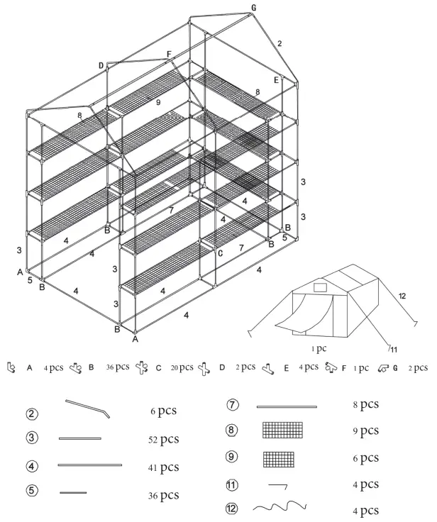glitzhome 1429004164 82.75 Inch H PE 3-Tier 12 Shelves Greenhouse-fig2