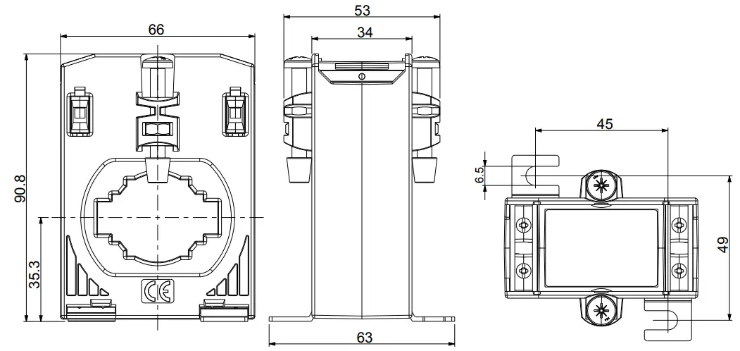 Circutor TD6 Current Transformer Narrow Section - Dimensions
