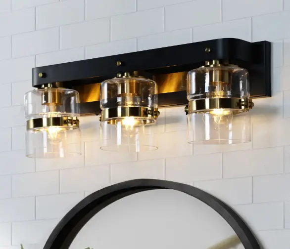 ExBrite LWSVL1311GB 23-Inch 3-Light Matte Black and Gold Industrial Vanity Light