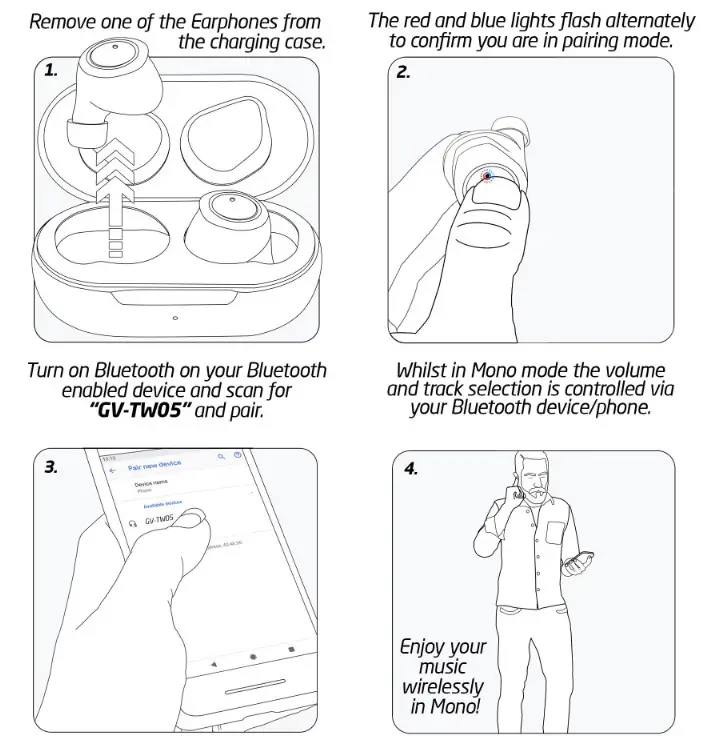 Groov-e GV-TW05 VibeBuds True Wireless Earphones - Mono carphone use