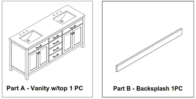 THE HOME DEPOT Jasper 72 Inch Bathroom Vanity - Part List