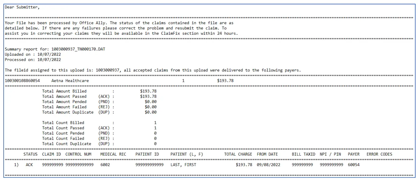 Office Ally OA Processing Application - 1
