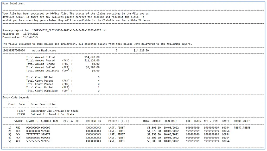 Office Ally OA Processing Application - 2