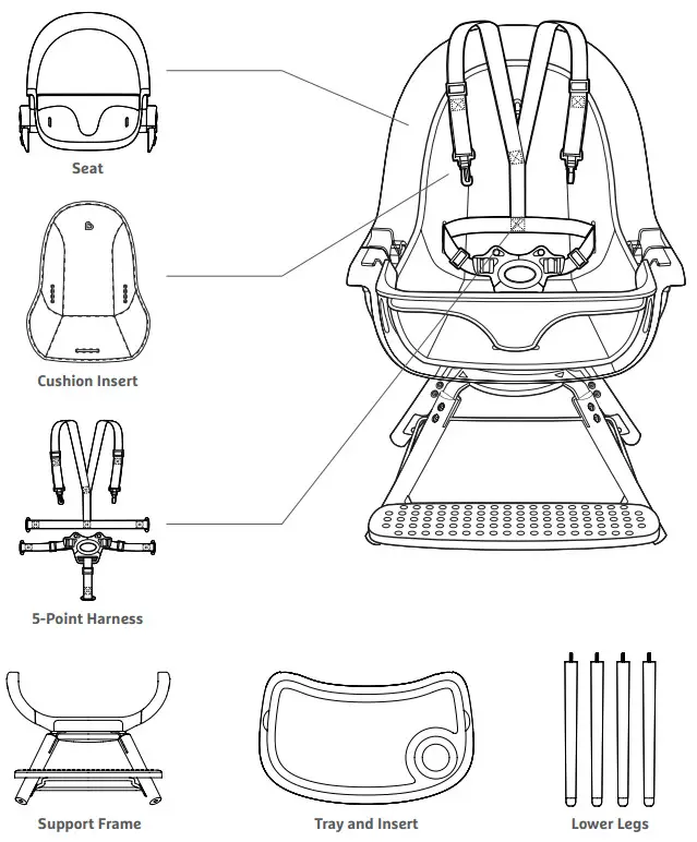 munchkin 17584 Clear Seat High Chair - INCLUDED PARTS