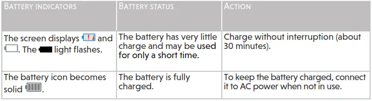 battery icon indicates the battery status