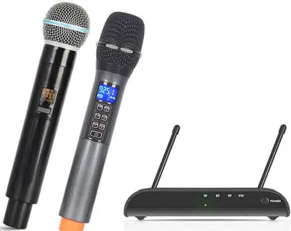 Depusheng UHF Portable Dual Wireless Karaoke Microphone with Echo Bass Treble-Product