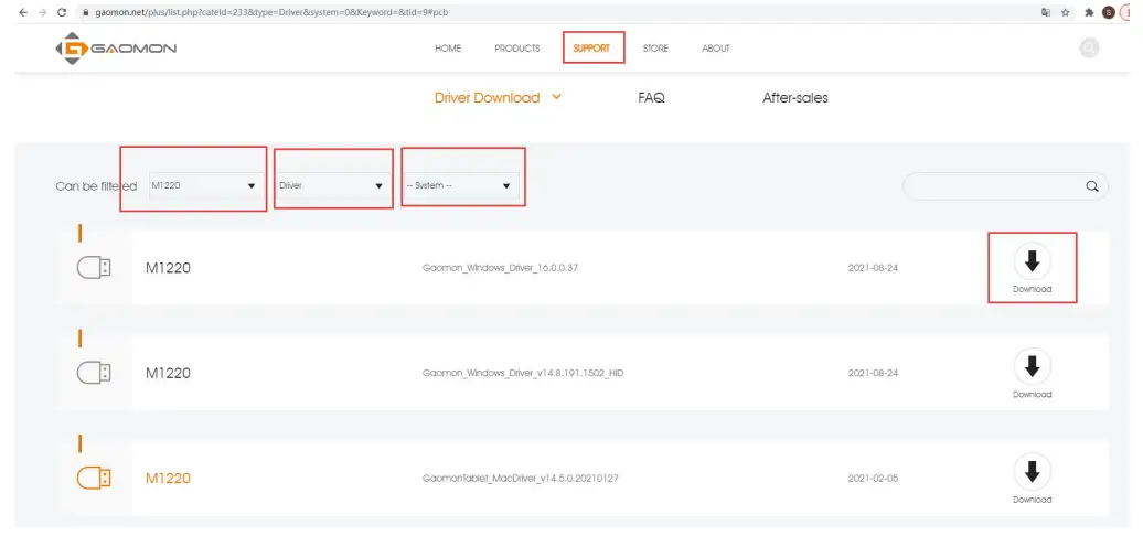 GAOMON M1220 Pen Tablet - Download driver