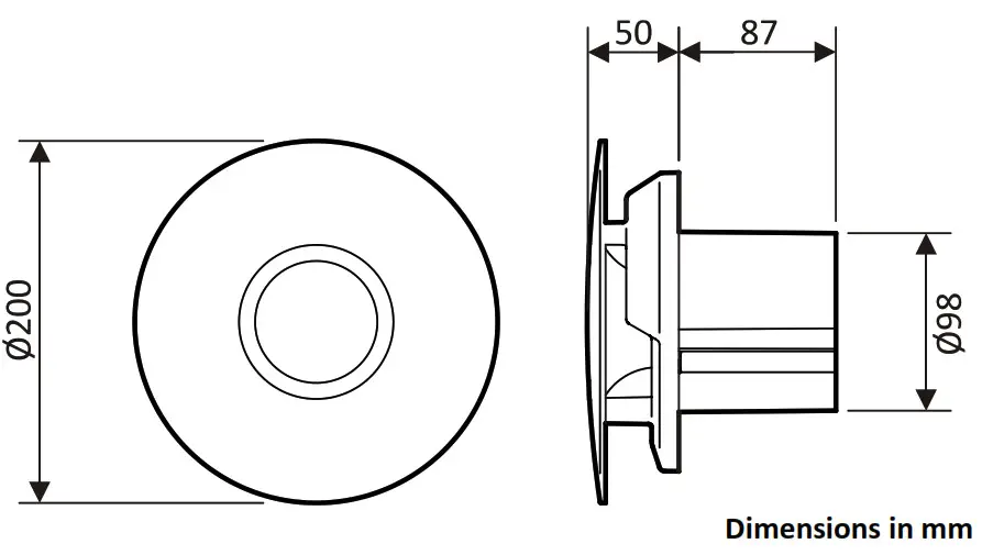 Xpelair Illumi Shower Fan Complete Unit Dimensions