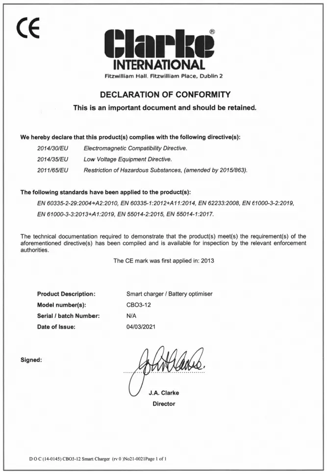 DECLARATION OF CONFORMITY