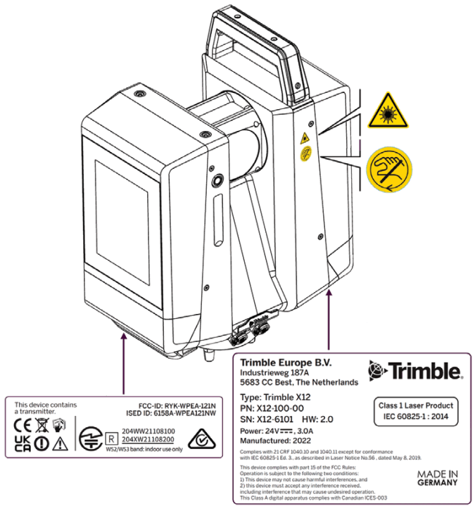 trimble X12 3D LASER SCANNER - LABELS
