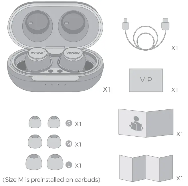 MPOW True Wireless Earbuds - PACKING LIST