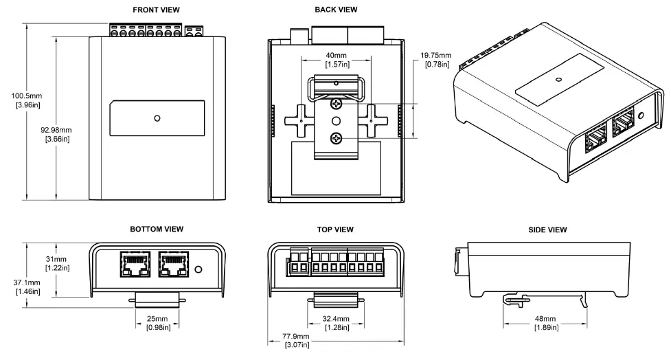 ENTTEC ENT71521 OCTO MK2 DIN Rail LED Pixel Controller - Physical Dimensions