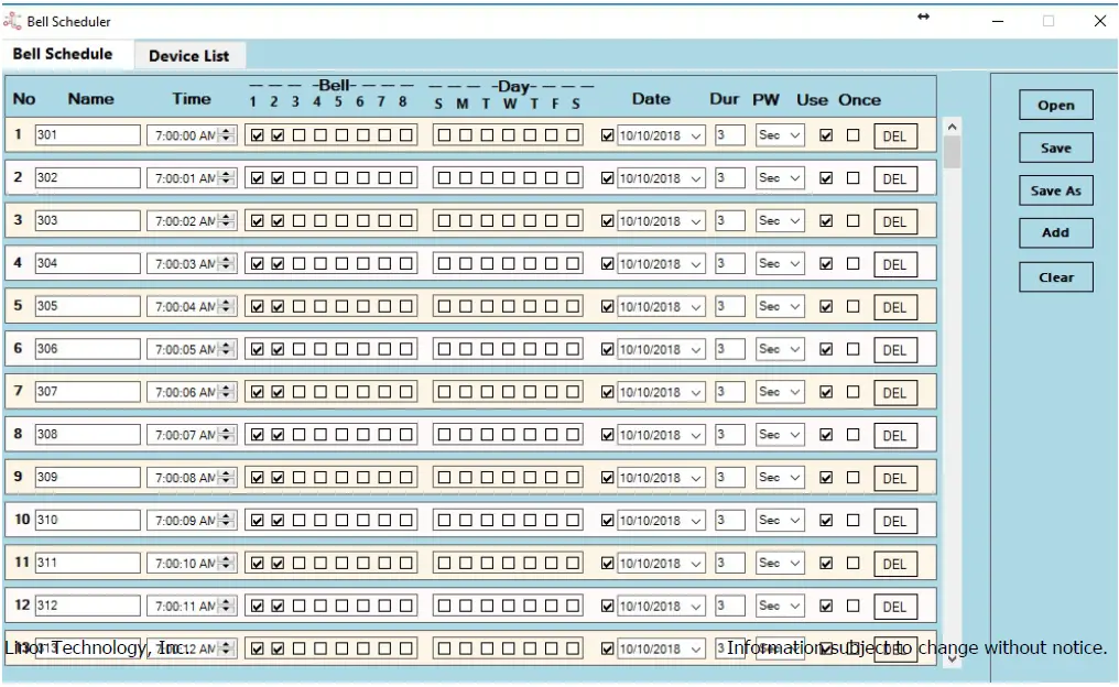 LINORTEK Bell Scheduler 1