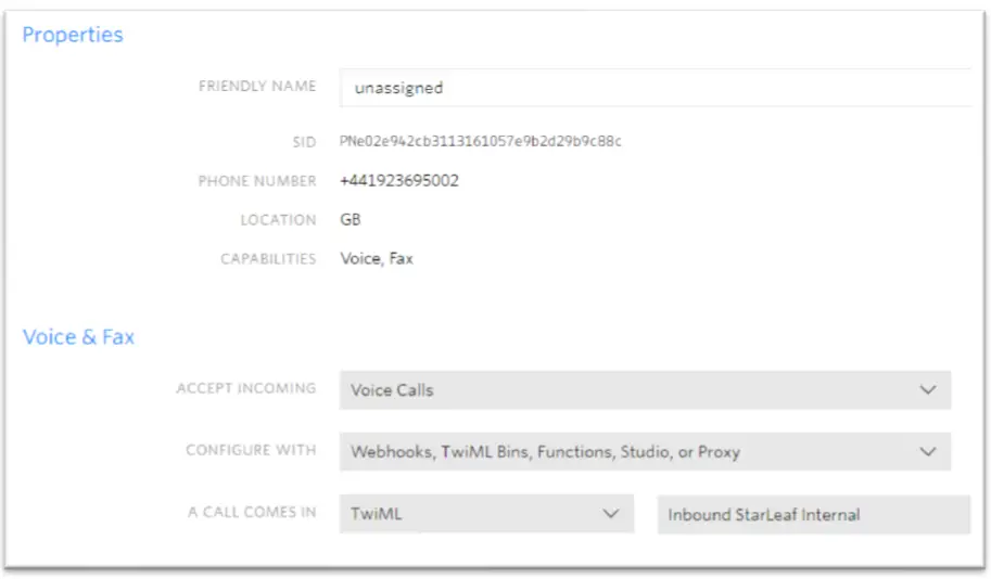Software s Twilio setup for StarLeaf VoiceConnect 11