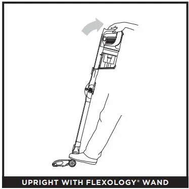 Shark IZ201UK IZ251UK Anti Hair Wrap & DuoClean Cordless Vacuum Instructions - UPRIGHT WITH FLEXOLOGY® WAND