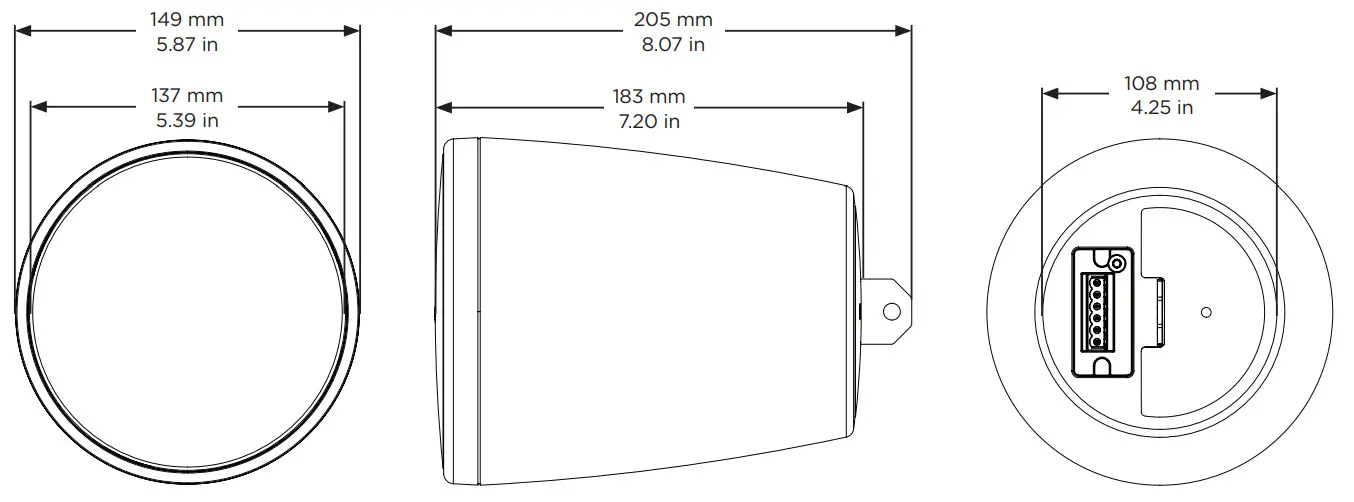 BOSE FS2P FreeSpace Pendant Loudspeaker - Product Dimensions