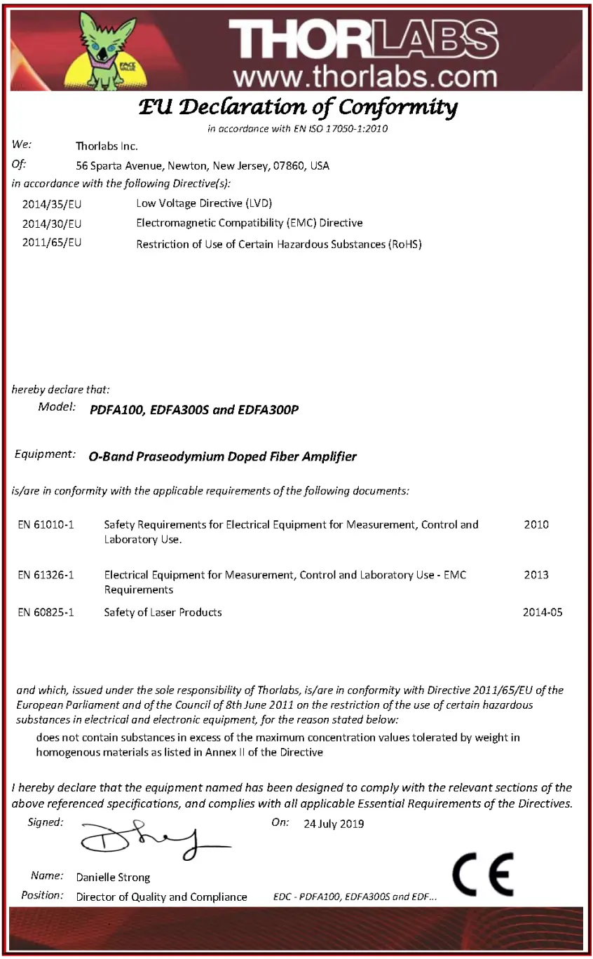 THORLABS EDFA300S and EDFA300P C-Band Erbium-Doped Fiber Amplifiers - fig 5