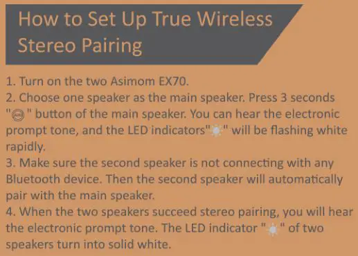 Asimom Wireless Bluetooth Speaker ASIMOM EX70 - How to set up True Wireless Stereo Pairing 1