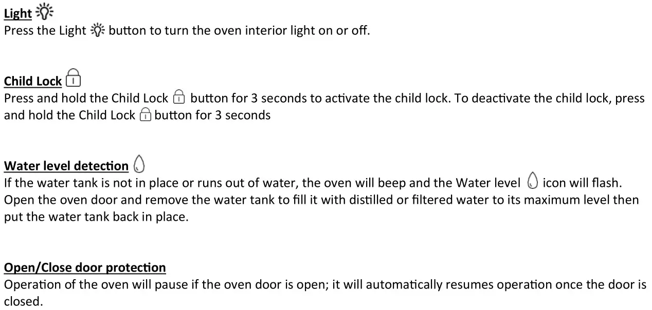 Whynter TSO-488GB Countertop Multi Function Convection Steam Oven - MENU SELECTIONS 3