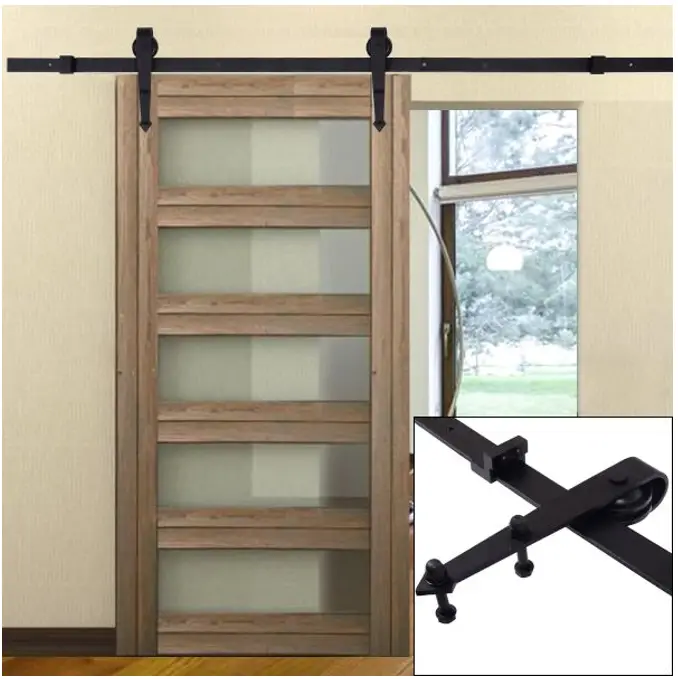 JAXPETY HG61Y0090 Low Profile Indoor Sliding Barn Door Hardware W Track - FIG1