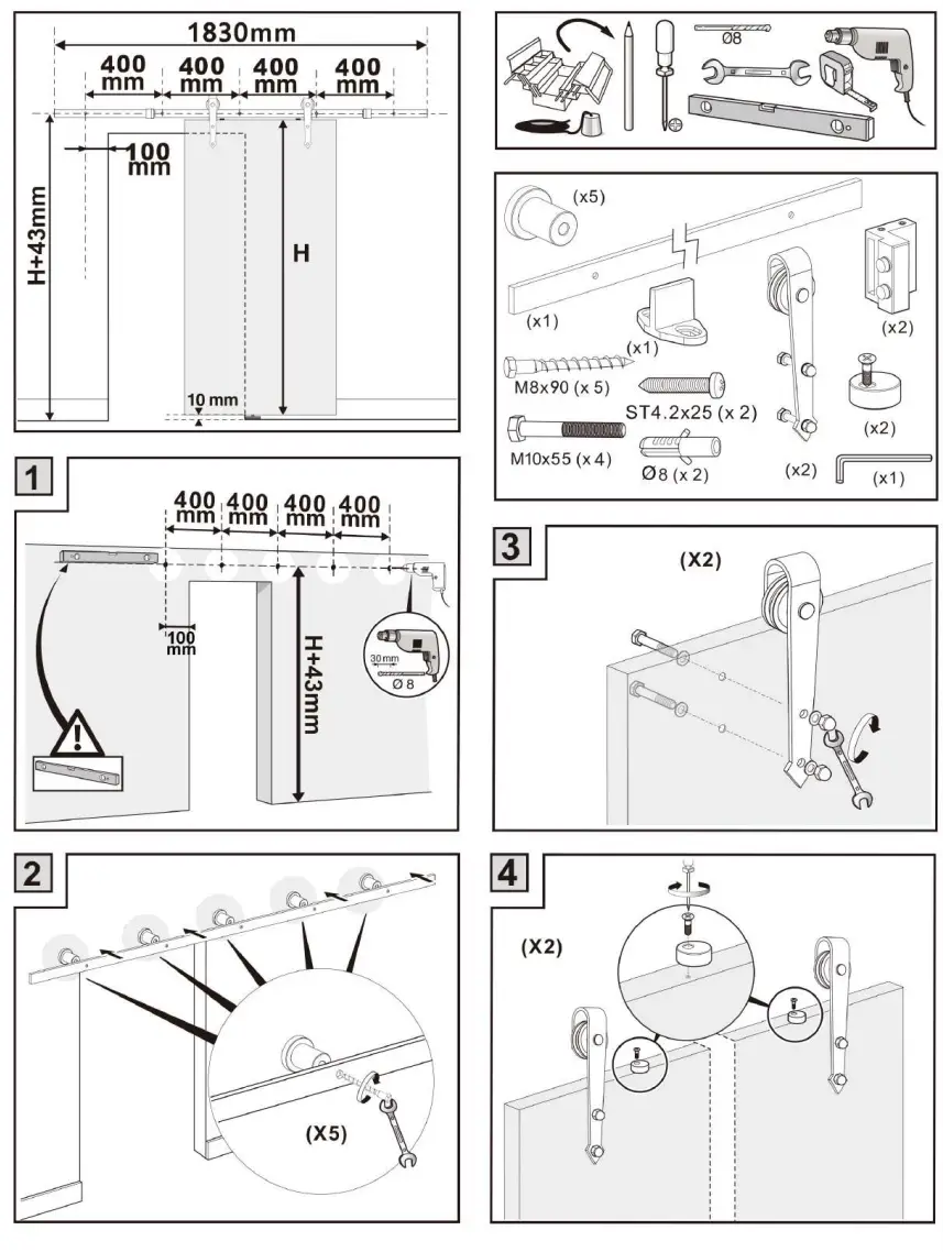 JAXPETY HG61Y0090 Low Profile Indoor Sliding Barn Door Hardware W Track