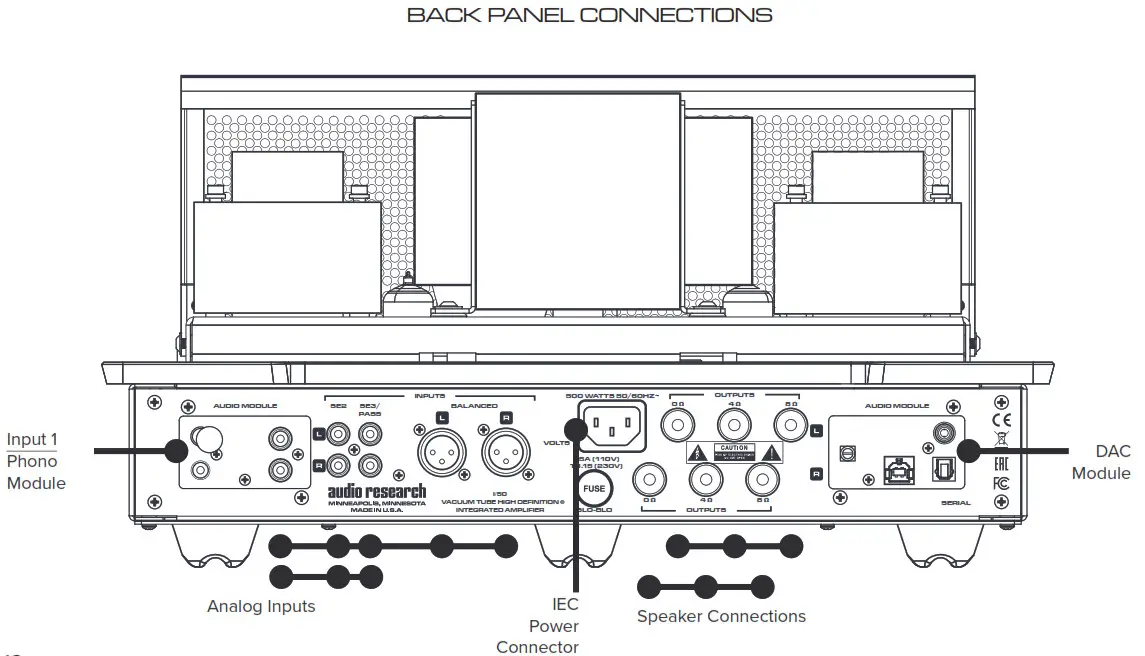 audio research ARC I50 Integrated Amplifier -BACK PANEL CONNECTIONS