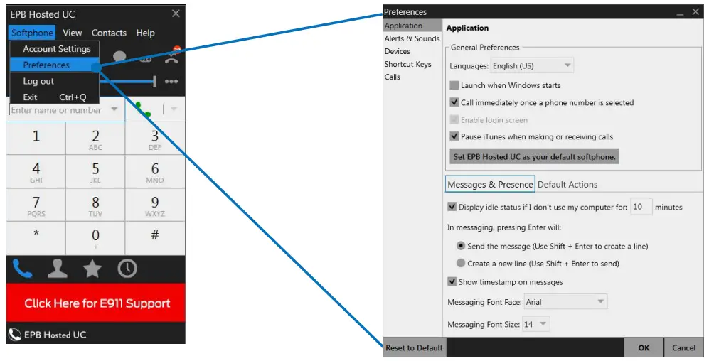 epb Hosted UC Softphone - PREFERENCES