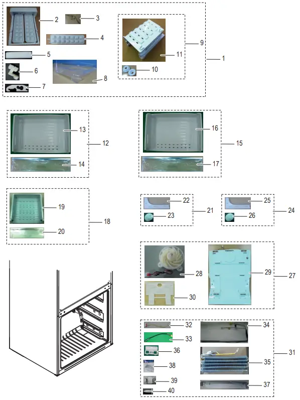 SAMSUNG RL4014UBASL SA Bottom Mount Refrigerator - Freezer compartment