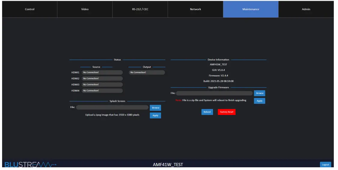 BLUSTREAM AMF41W Multi Format Presentation Hub - setting 2