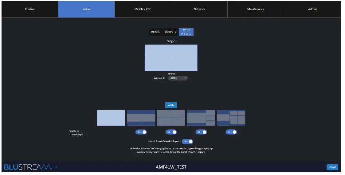 BLUSTREAM AMF41W Multi Format Presentation Hub - setting 8