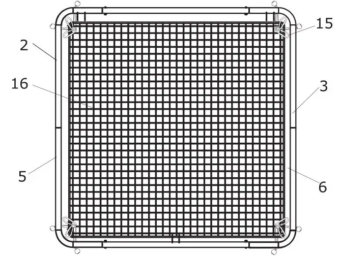 EXIT Kickback HL Rebounder - Use two elastics with ball (15) through the first mesh of the net