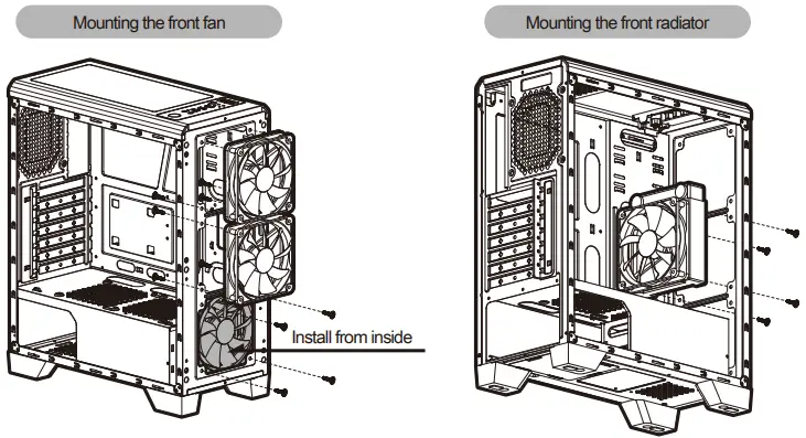 Mounting the front Fan and front Radiator Continued